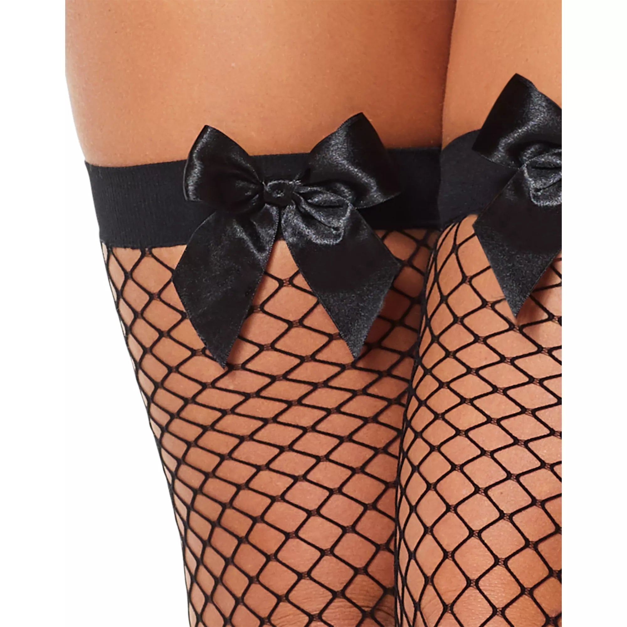 Black Bow Fishnet Thigh High Stockings