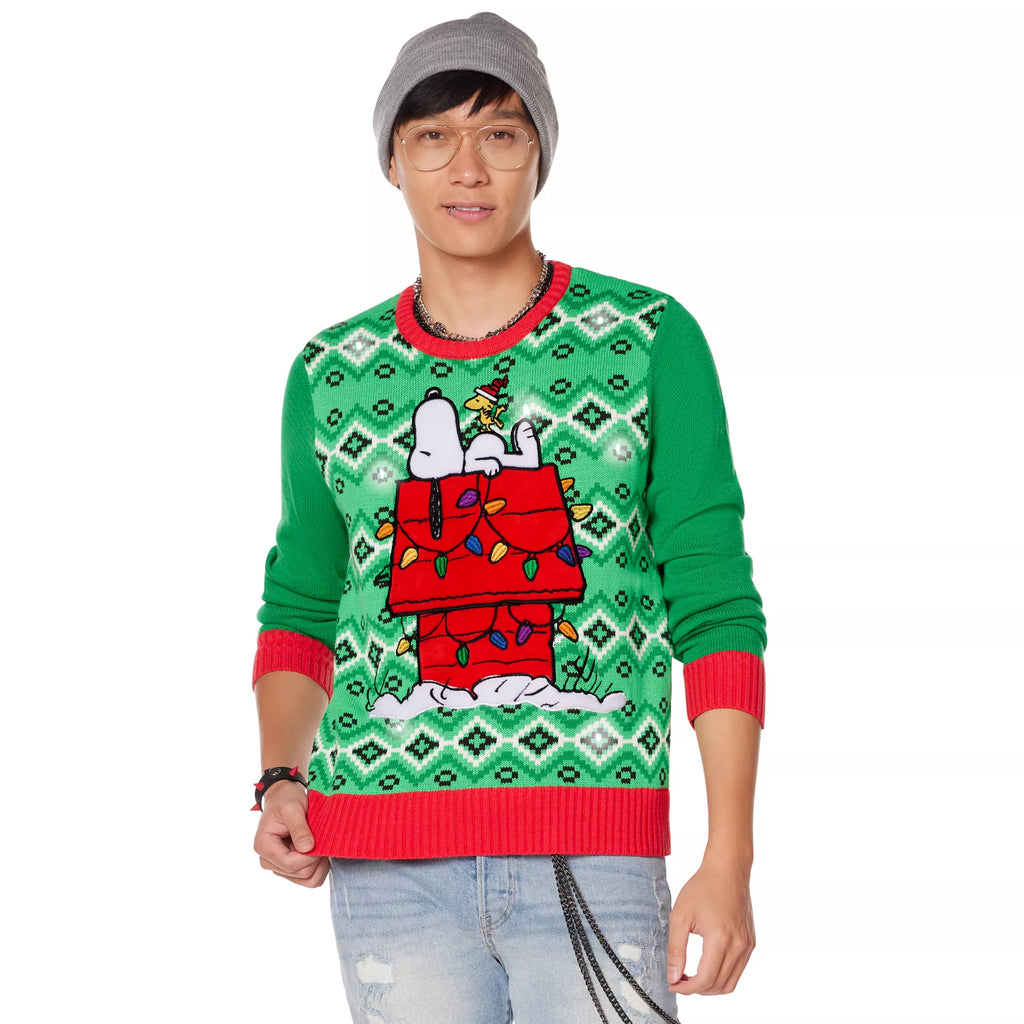 Light-Up Snoopy Dog House Ugly Christmas Sweater - Peanuts