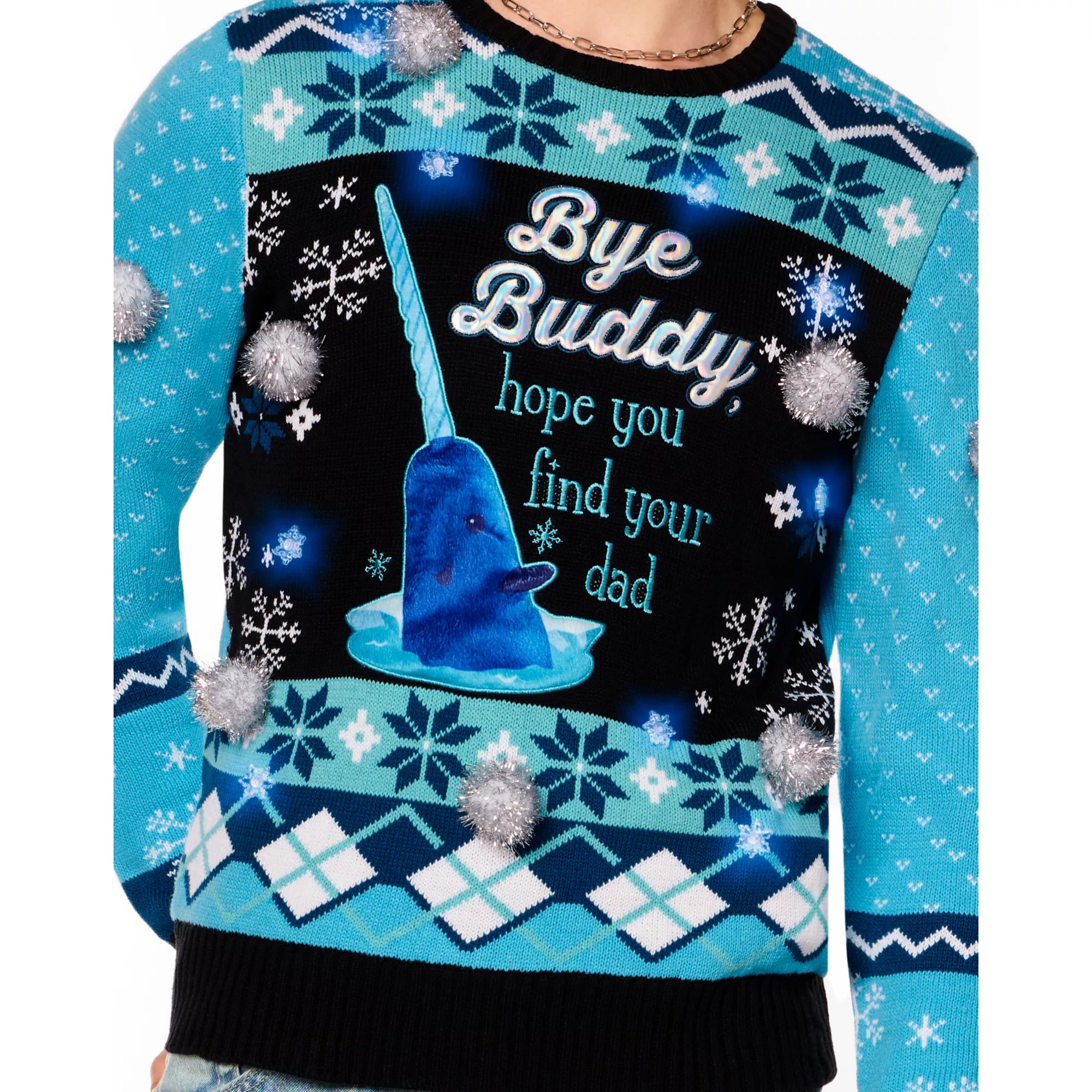 Light-Up Blue Narwhal Christmas Sweater - Elf
