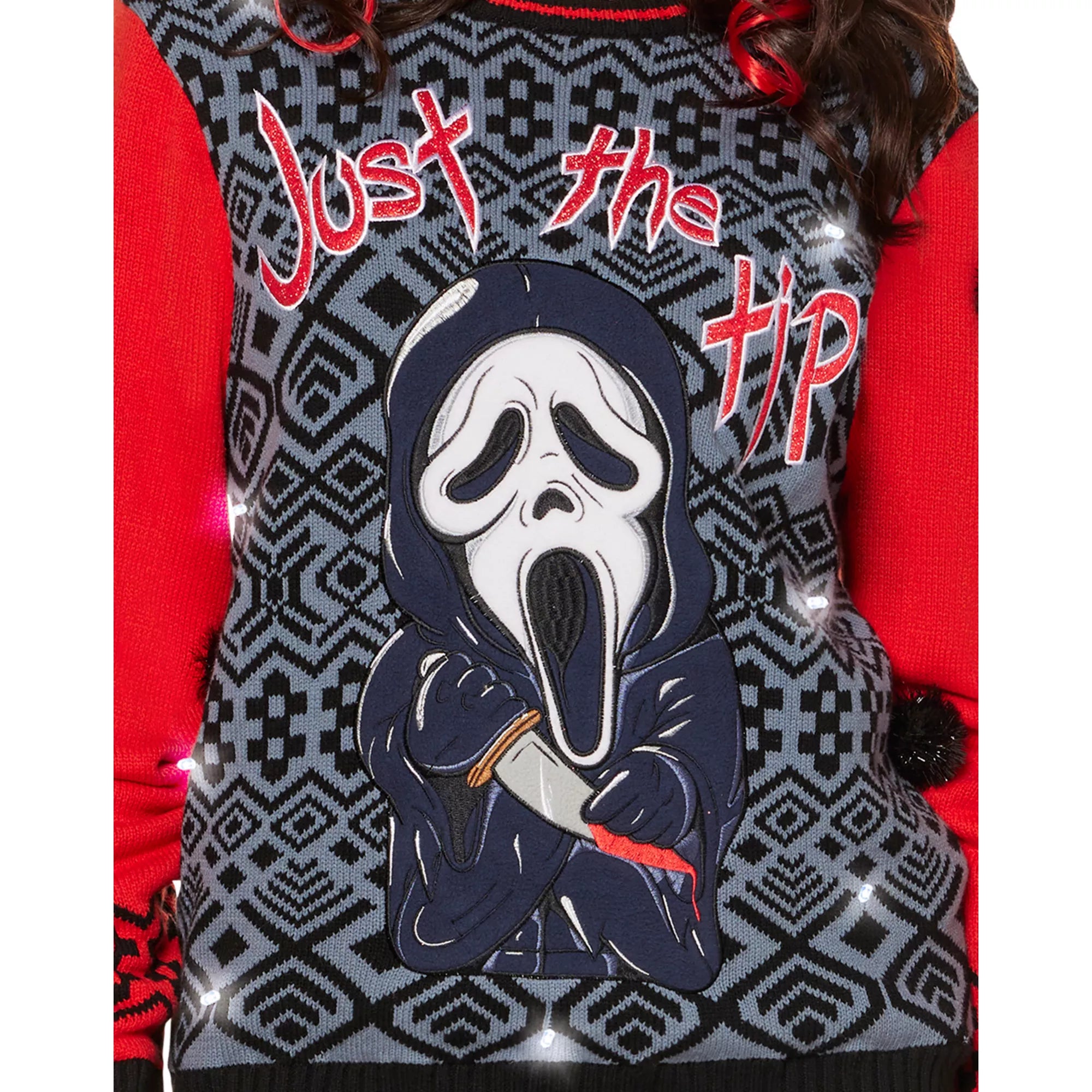 Light-Up Ghost Face Just the Tip Christmas Sweater