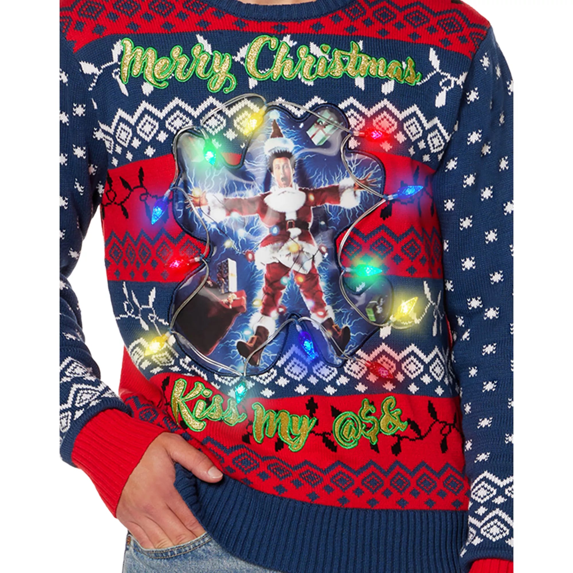 Light-Up Clark Griswold Kiss My Ass Christmas Sweater - National Lampoon's Christmas Vacation