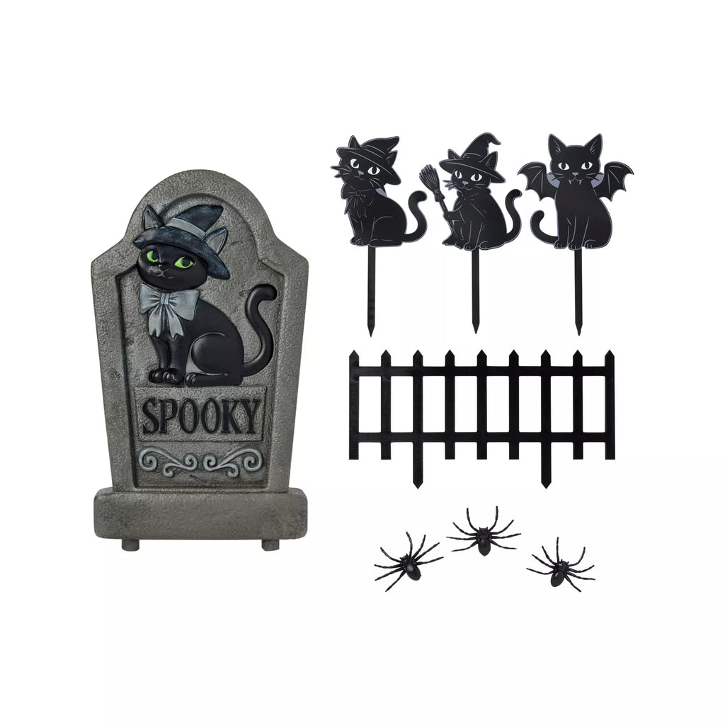 Black Cat Tombstone and Stakes Set